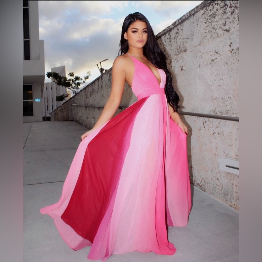 NWT Red and Pink chiffon maxi dress
